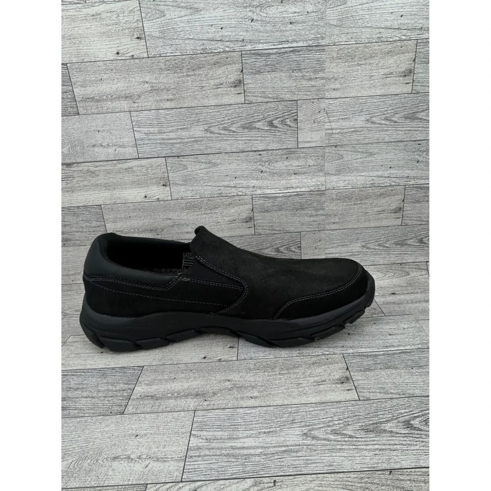 Skechers Relaxed Fit Steady Grip Men Sz 13 Black Leather Slip On‎ Shoes 204480